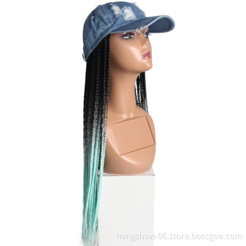 Fashionable Wigs hats style with cheap price synthetic hair baseball braided wigs,female fiber hair extension